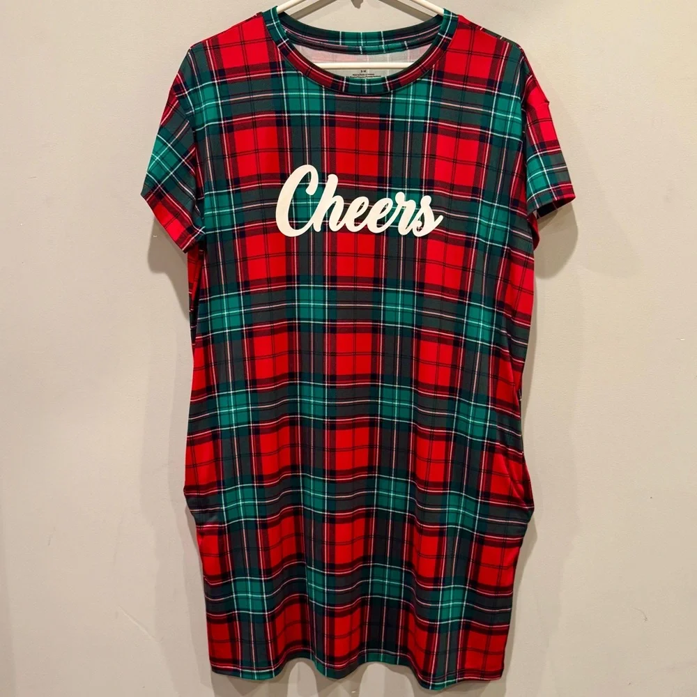 Joyspun Women’s Red and Green Plaid Cheers Holiday Sleep Shirt PJs Size M NWOT - Picture 5 of 9